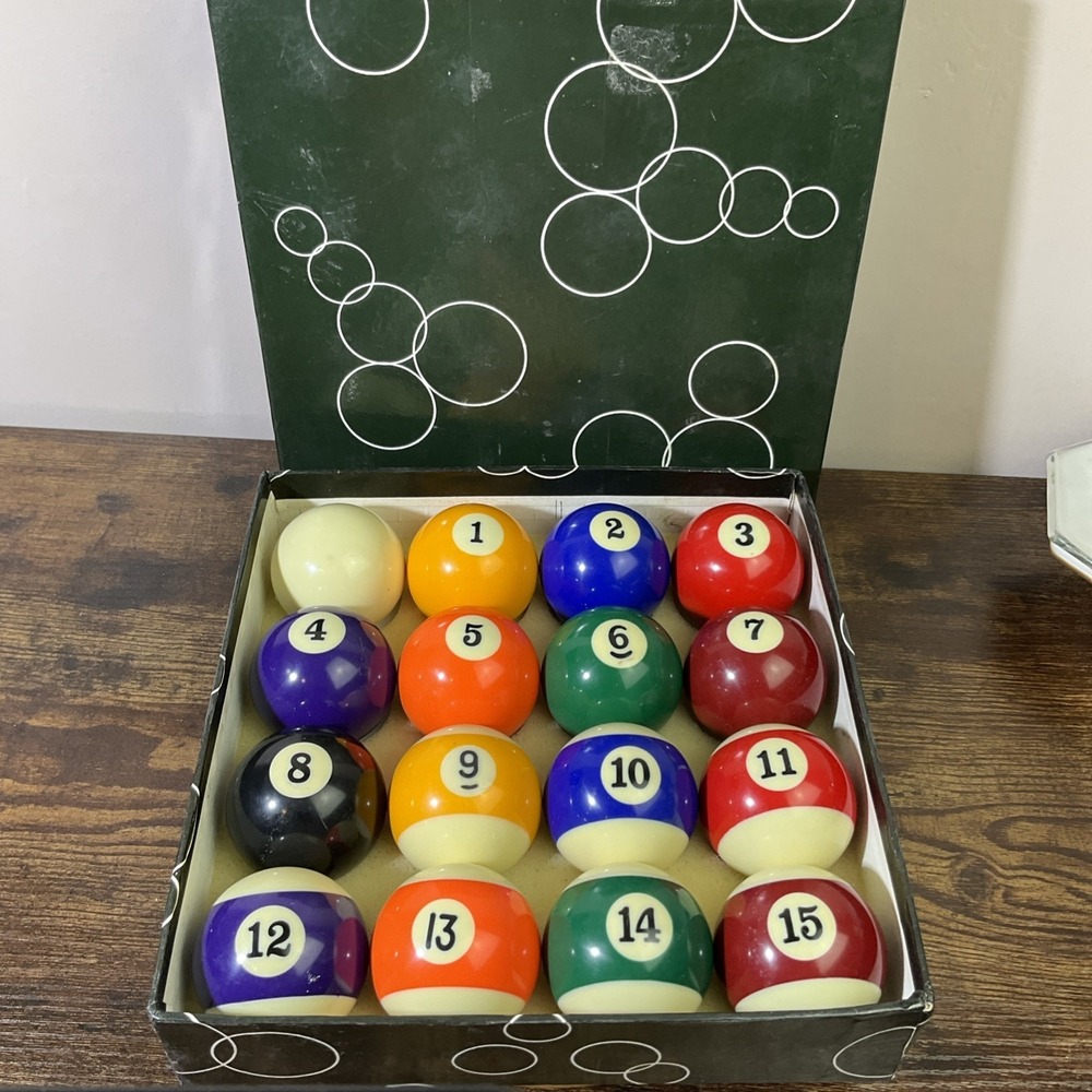Pool Billiard Balls in Original Box Vintage Set of 16 Balls Excellent Condition